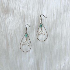 Silver Plated Hawaiian Whale Tail Beaded Dangle Drop Beaded Teardrop Earrings